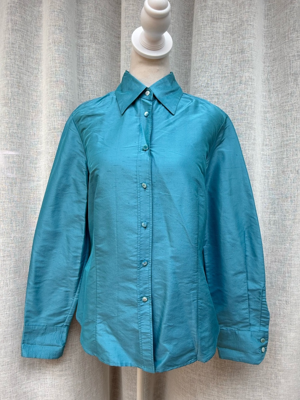 Les Copains Turquoise blue button down silk taffeta blouse